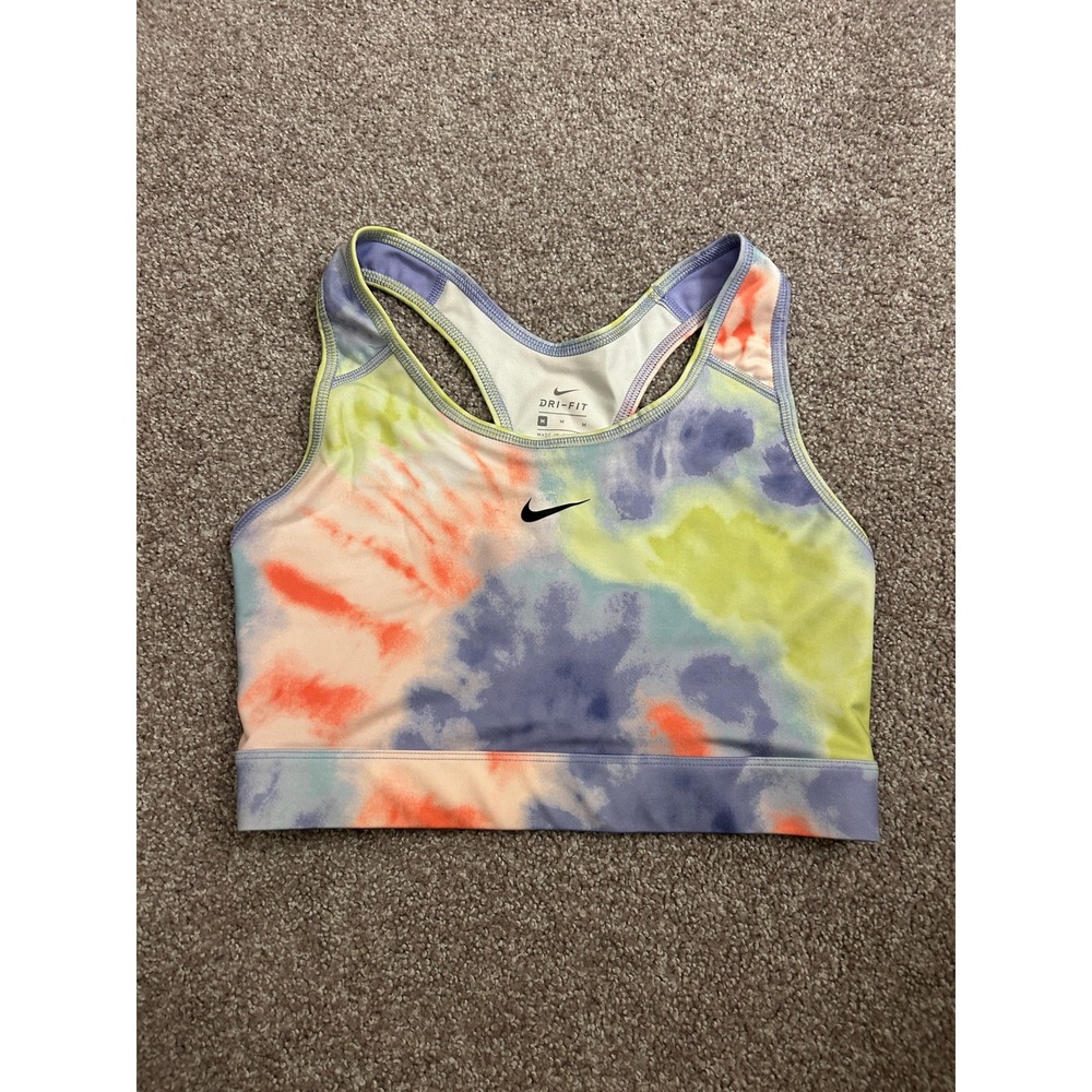 Nike Sports Bra Womens Medium Multi Tie Dye Excellent Dri-FIT Racerback Keyhole